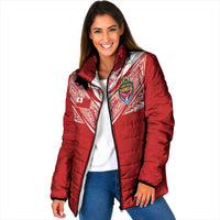Custom Tonga Rugby Padded Jacket Ngatu Motifs and Pacific Patterns LT03 Women Red - Polynesian Pride