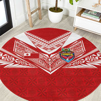 Tonga Rugby Round Carpet Ngatu Motifs and Pacific Patterns LT03 Red - Polynesian Pride