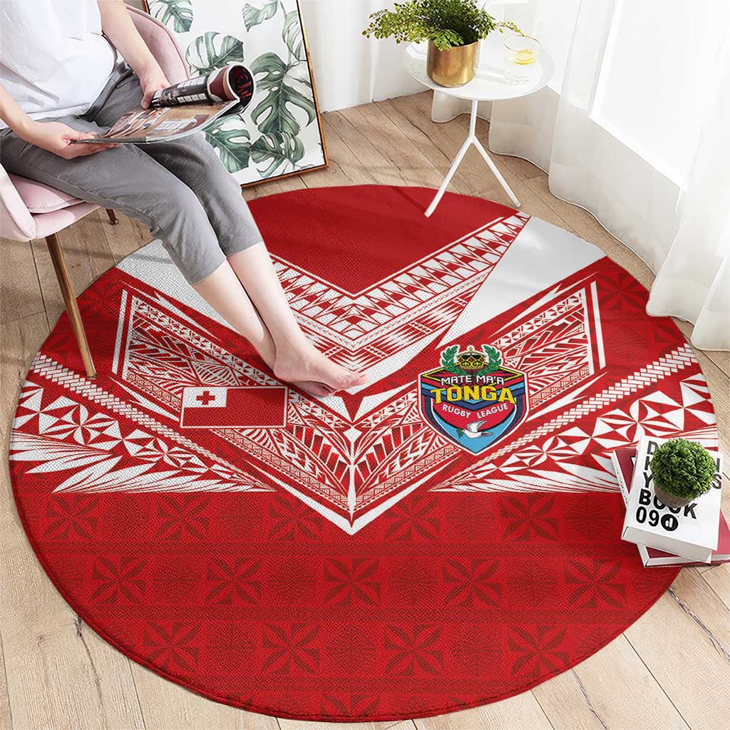 Tonga Rugby Round Carpet Ngatu Motifs and Pacific Patterns LT03 - Polynesian Pride