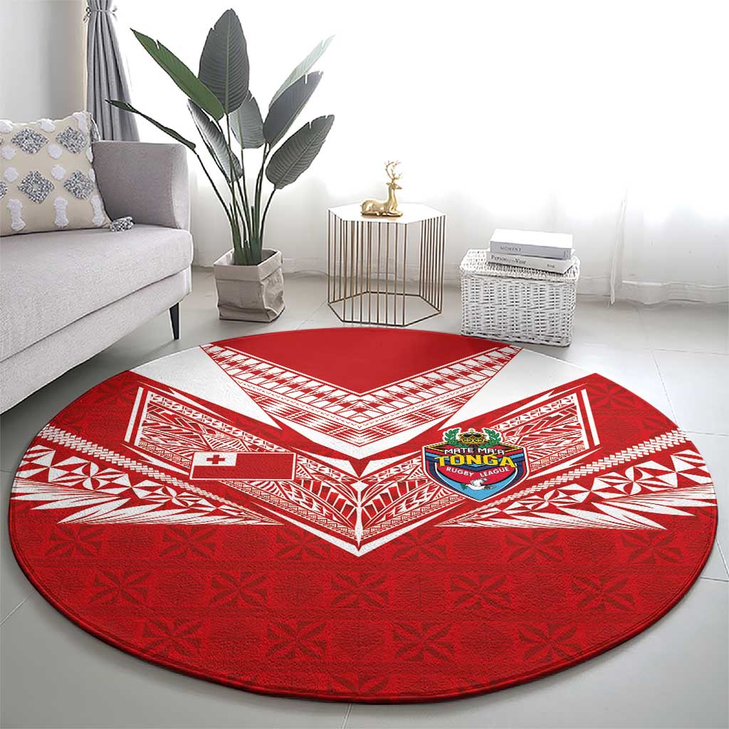 Tonga Rugby Round Carpet Ngatu Motifs and Pacific Patterns LT03 - Polynesian Pride