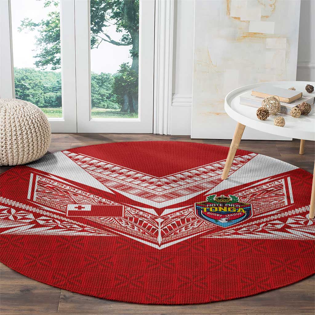 Tonga Rugby Round Carpet Ngatu Motifs and Pacific Patterns LT03 - Polynesian Pride