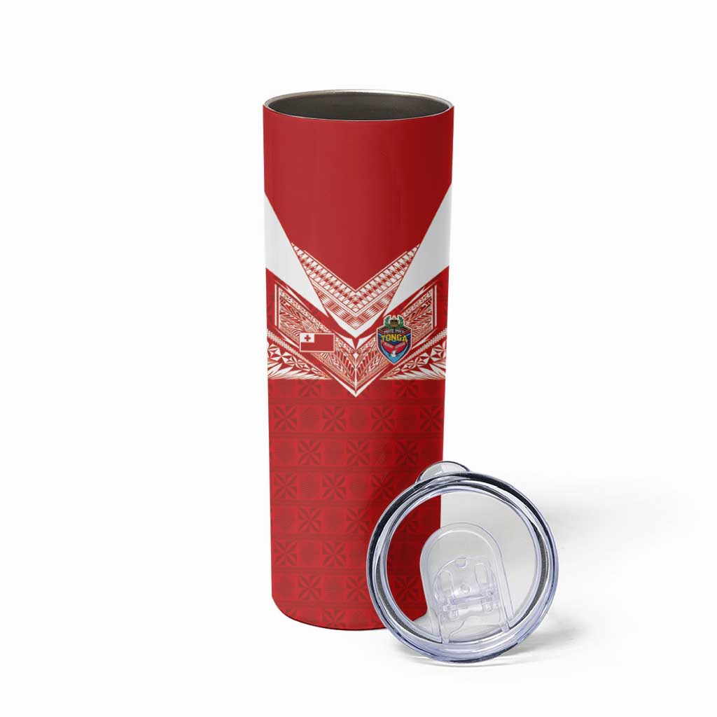 Custom Tonga Rugby Skinny Tumbler Ngatu Motifs and Pacific Patterns LT03 - Polynesian Pride
