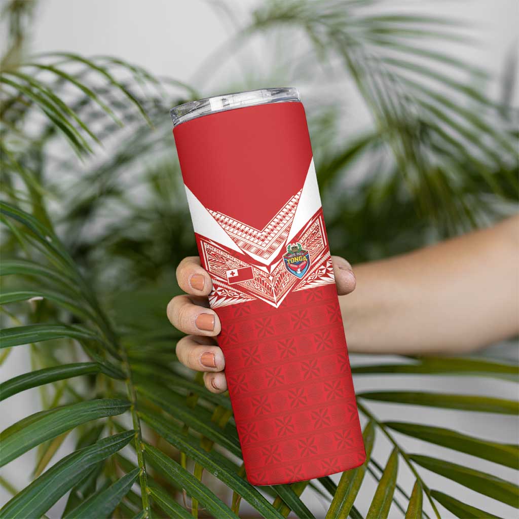 Custom Tonga Rugby Skinny Tumbler Ngatu Motifs and Pacific Patterns LT03 - Polynesian Pride