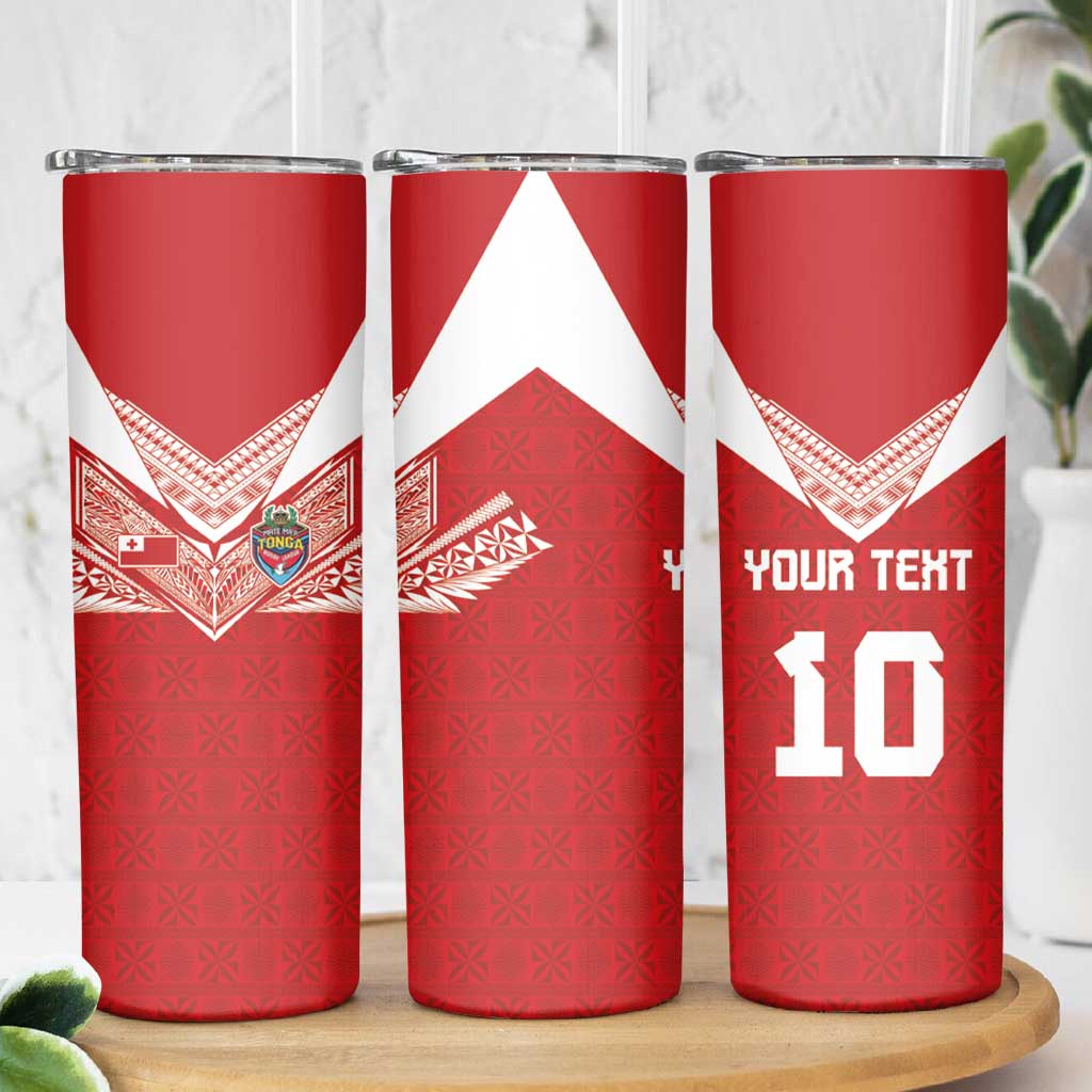 Custom Tonga Rugby Skinny Tumbler Ngatu Motifs and Pacific Patterns LT03 - Polynesian Pride