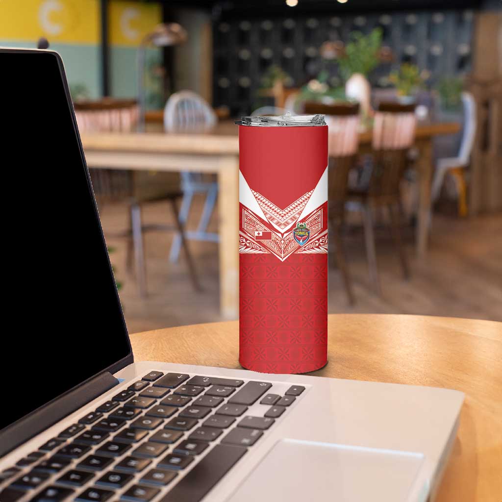 Custom Tonga Rugby Skinny Tumbler Ngatu Motifs and Pacific Patterns LT03 - Polynesian Pride