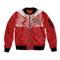 Custom Tonga Rugby Sleeve Zip Bomber Jacket Ngatu Motifs and Pacific Patterns LT03 Unisex Red - Polynesian Pride