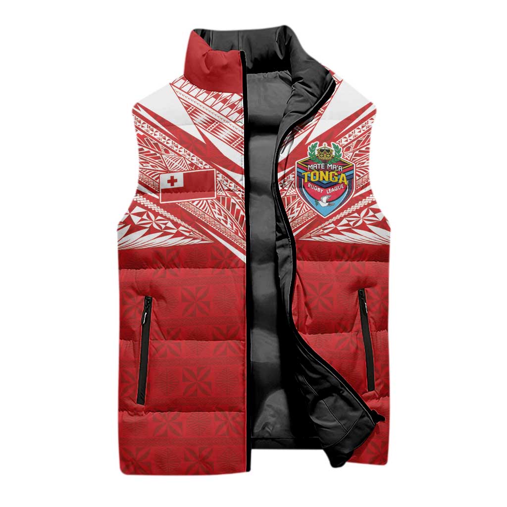Custom Tonga Rugby Sleeveless Puffer Jacket Ngatu Motifs and Pacific Patterns LT03 - Polynesian Pride