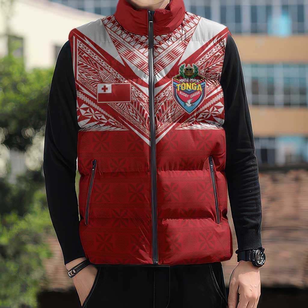 Custom Tonga Rugby Sleeveless Puffer Jacket Ngatu Motifs and Pacific Patterns LT03 - Polynesian Pride