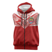 Custom Tonga Rugby Sleeveless Zip Hoodie Ngatu Motifs and Pacific Patterns LT03 Red - Polynesian Pride
