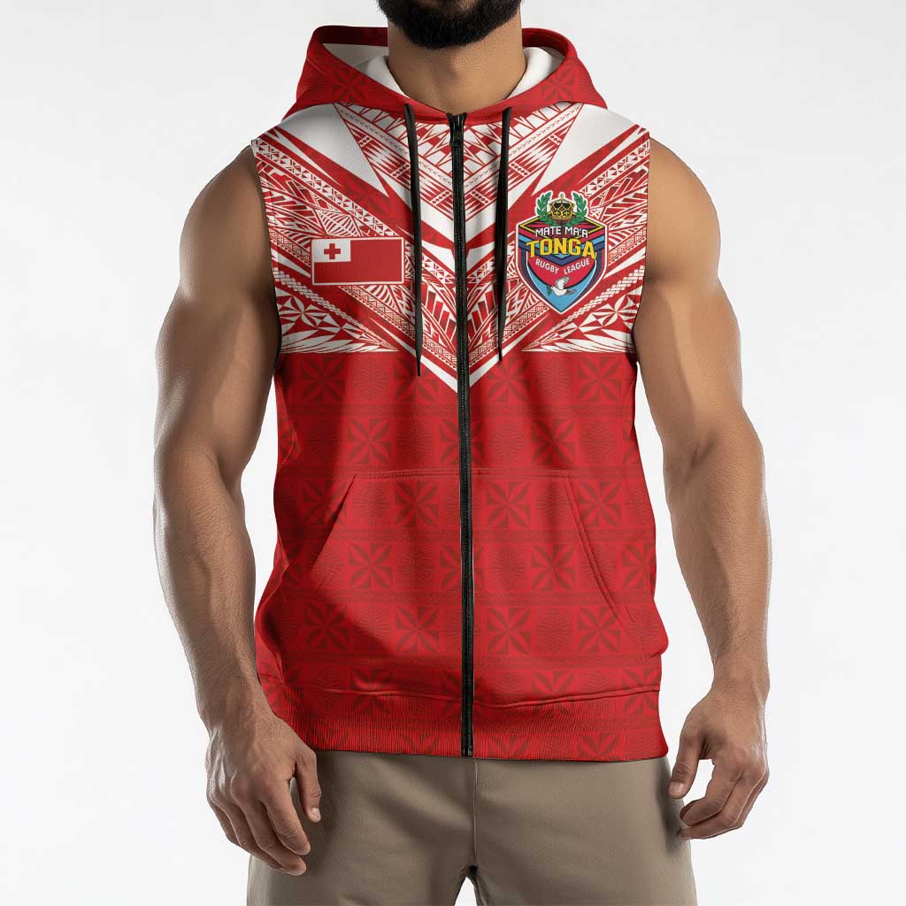 Custom Tonga Rugby Sleeveless Zip Hoodie Ngatu Motifs and Pacific Patterns LT03 - Polynesian Pride