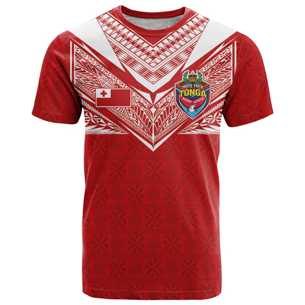 Custom Tonga Rugby T Shirt Ngatu Motifs and Pacific Patterns LT03 Red - Polynesian Pride