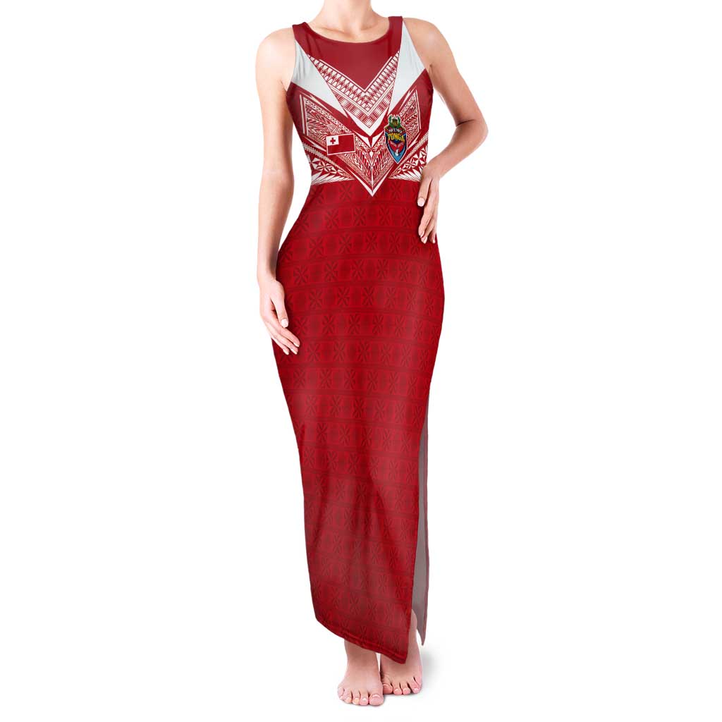 Custom Tonga Rugby Tank Maxi Dress Ngatu Motifs and Pacific Patterns LT03 Women Red - Polynesian Pride