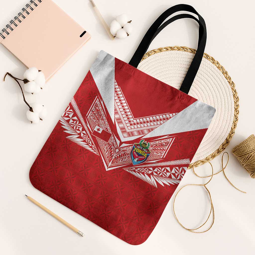 Tonga Rugby Tote Bag Ngatu Motifs and Pacific Patterns LT03 Black Strap One Size Red - Polynesian Pride