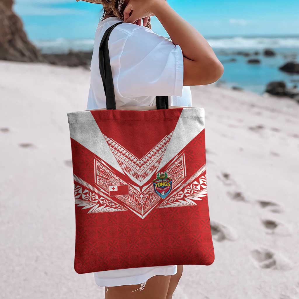 Tonga Rugby Tote Bag Ngatu Motifs and Pacific Patterns LT03 - Polynesian Pride