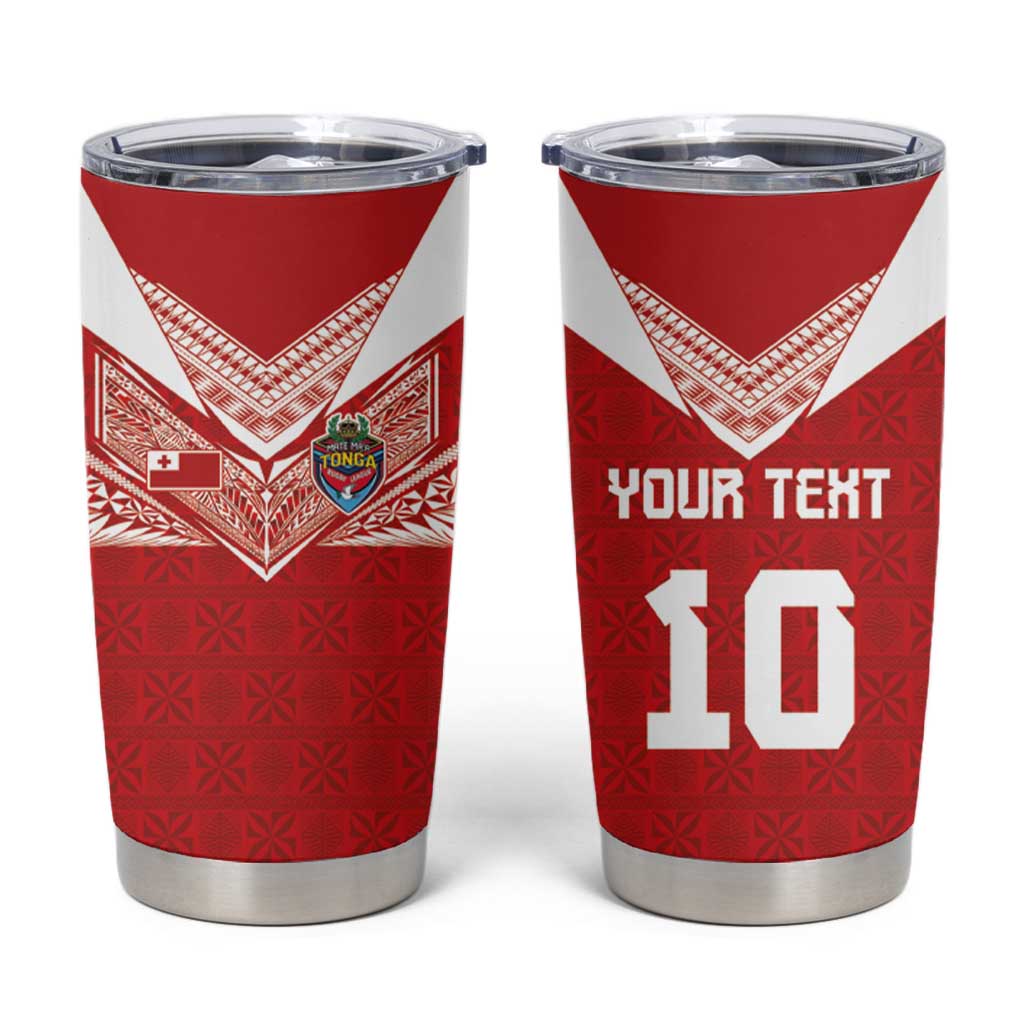 Custom Tonga Rugby Tumbler Cup Ngatu Motifs and Pacific Patterns LT03 Red - Polynesian Pride