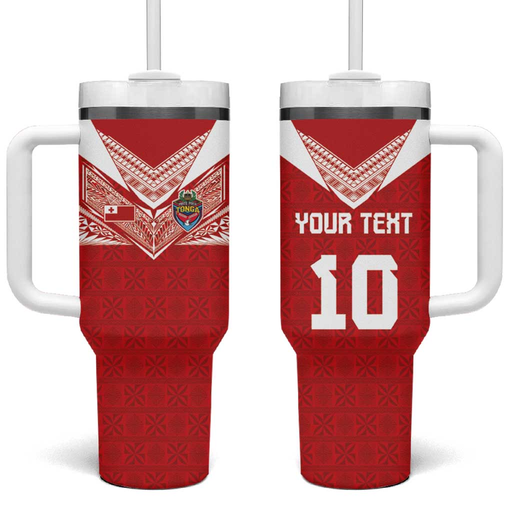 Custom Tonga Rugby Tumbler With Handle Ngatu Motifs and Pacific Patterns LT03 One Size: 40 oz Red - Polynesian Pride