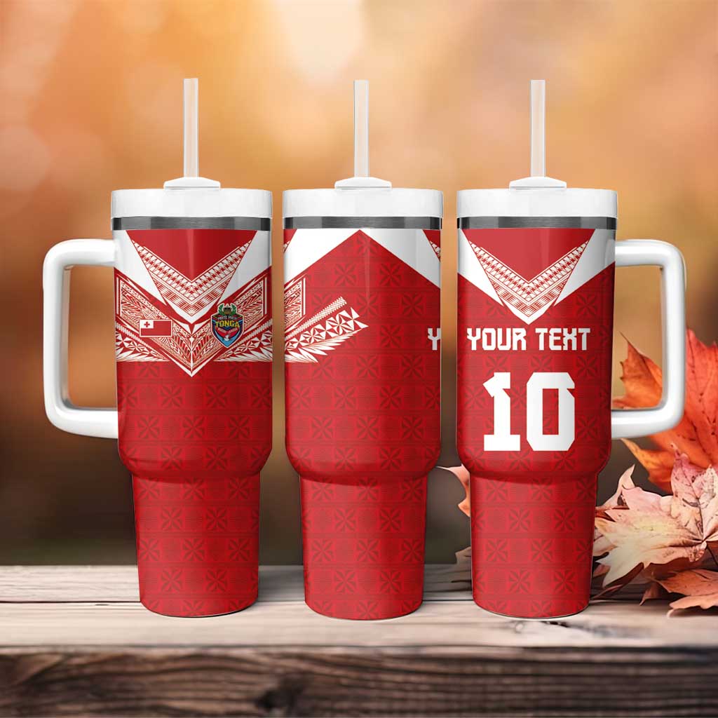 Custom Tonga Rugby Tumbler With Handle Ngatu Motifs and Pacific Patterns LT03 - Polynesian Pride