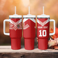 Custom Tonga Rugby Tumbler With Handle Ngatu Motifs and Pacific Patterns LT03 - Polynesian Pride