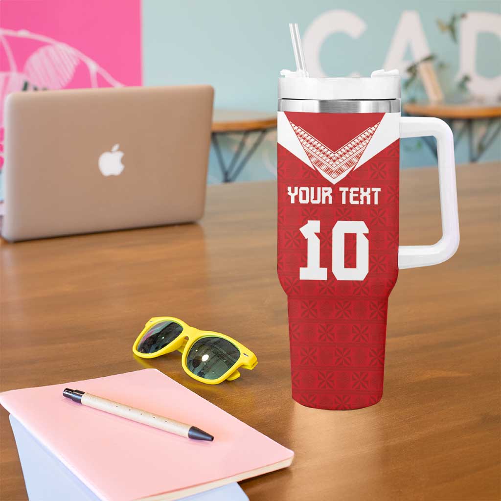 Custom Tonga Rugby Tumbler With Handle Ngatu Motifs and Pacific Patterns LT03 - Polynesian Pride