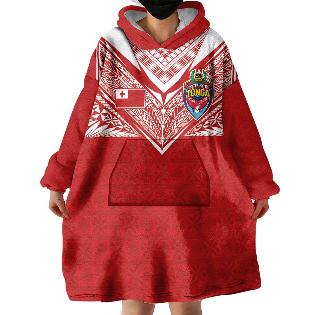 Custom Tonga Rugby Wearable Blanket Hoodie Ngatu Motifs and Pacific Patterns LT03 - Polynesian Pride