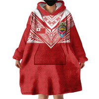 Custom Tonga Rugby Wearable Blanket Hoodie Ngatu Motifs and Pacific Patterns LT03 - Polynesian Pride