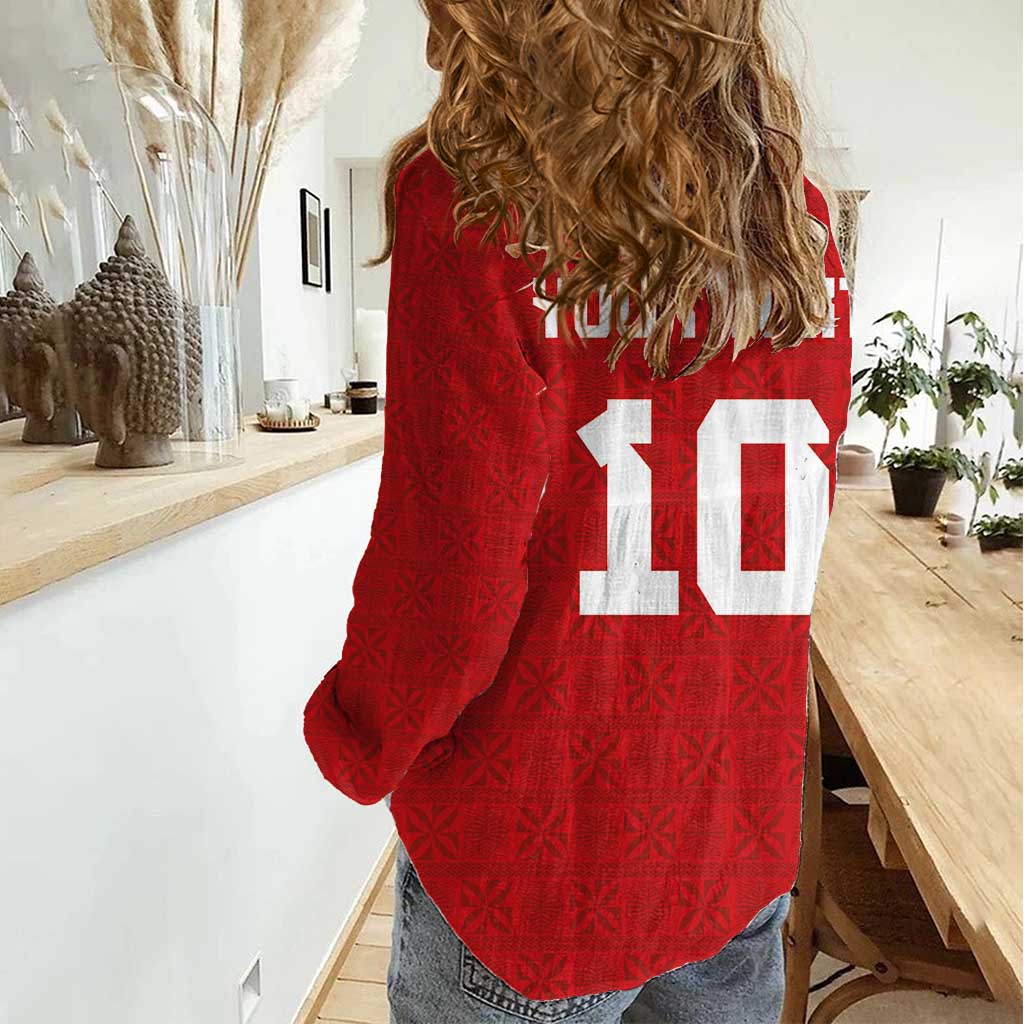 Custom Tonga Rugby Women Casual Shirt Ngatu Motifs and Pacific Patterns LT03 - Polynesian Pride