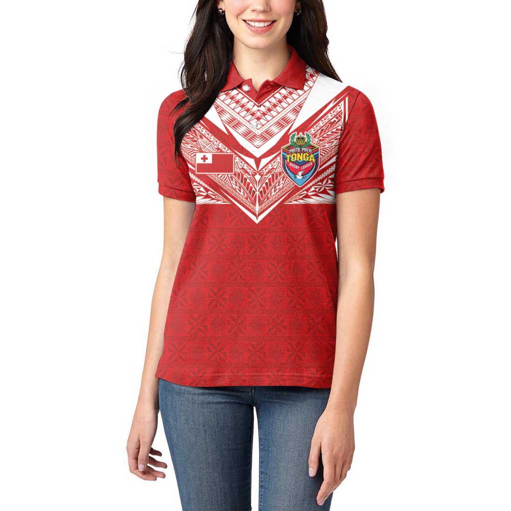 Custom Tonga Rugby Women Polo Shirt Ngatu Motifs and Pacific Patterns LT03 - Polynesian Pride