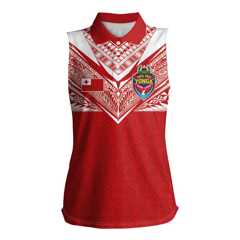 Custom Tonga Rugby Women Sleeveless Polo Shirt Ngatu Motifs and Pacific Patterns LT03 Female Red - Polynesian Pride