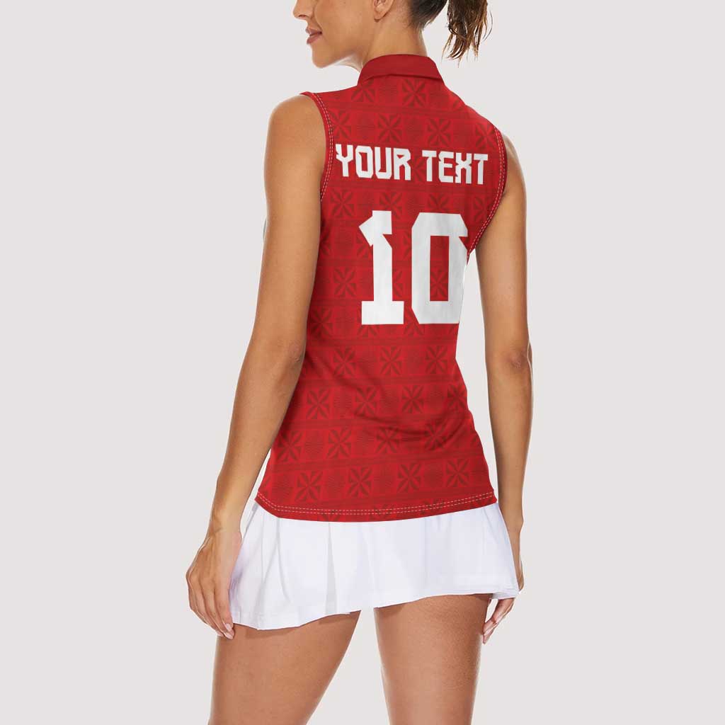 Custom Tonga Rugby Women Sleeveless Polo Shirt Ngatu Motifs and Pacific Patterns LT03 - Polynesian Pride