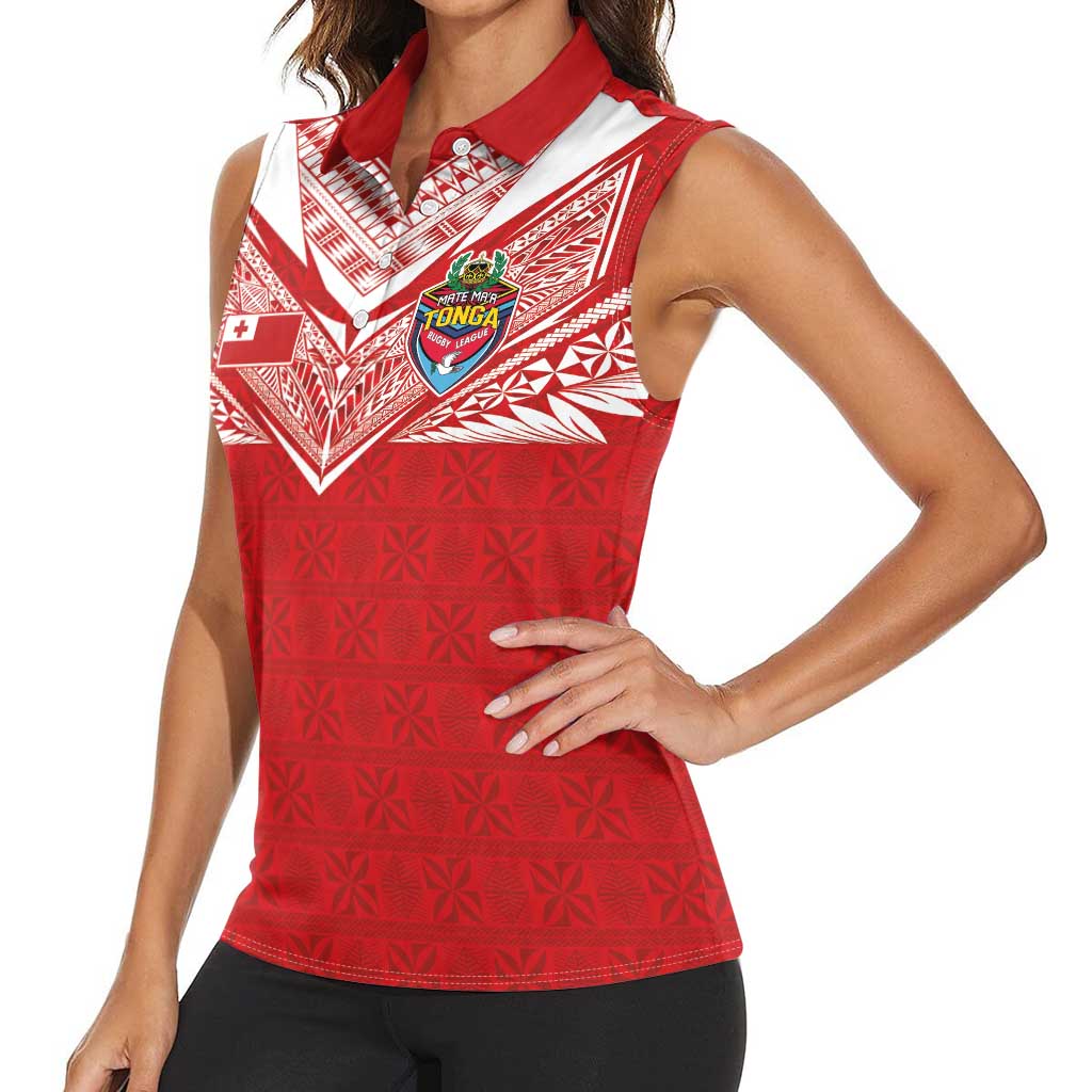 Custom Tonga Rugby Women Sleeveless Polo Shirt Ngatu Motifs and Pacific Patterns LT03 - Polynesian Pride