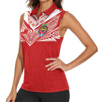 Custom Tonga Rugby Women Sleeveless Polo Shirt Ngatu Motifs and Pacific Patterns LT03 - Polynesian Pride