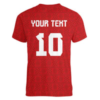 Custom Tonga Rugby Women V-Neck T-Shirt Ngatu Motifs and Pacific Patterns