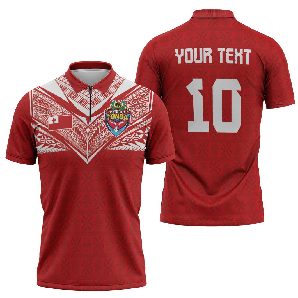 Custom Tonga Rugby Zipper Polo Shirt Ngatu Motifs and Pacific Patterns LT03 - Polynesian Pride