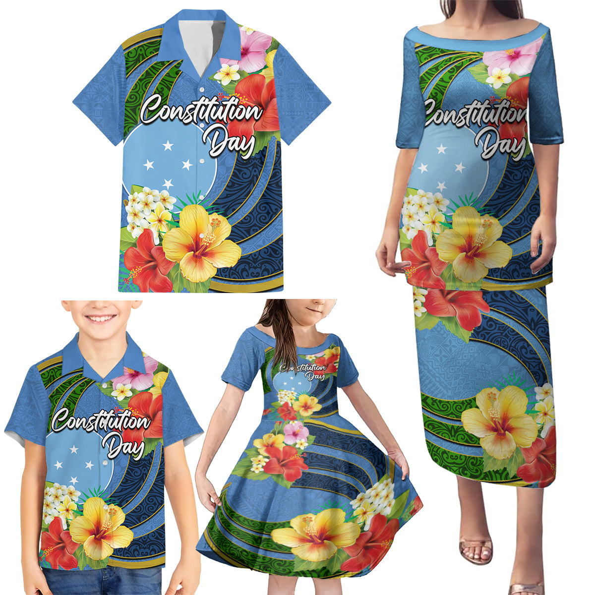 Micronesia Constitution Day Family Matching Puletasi and Hawaiian Shirt Hibiscus and Tapa Tribal Pattern LT03 - Polynesian Pride