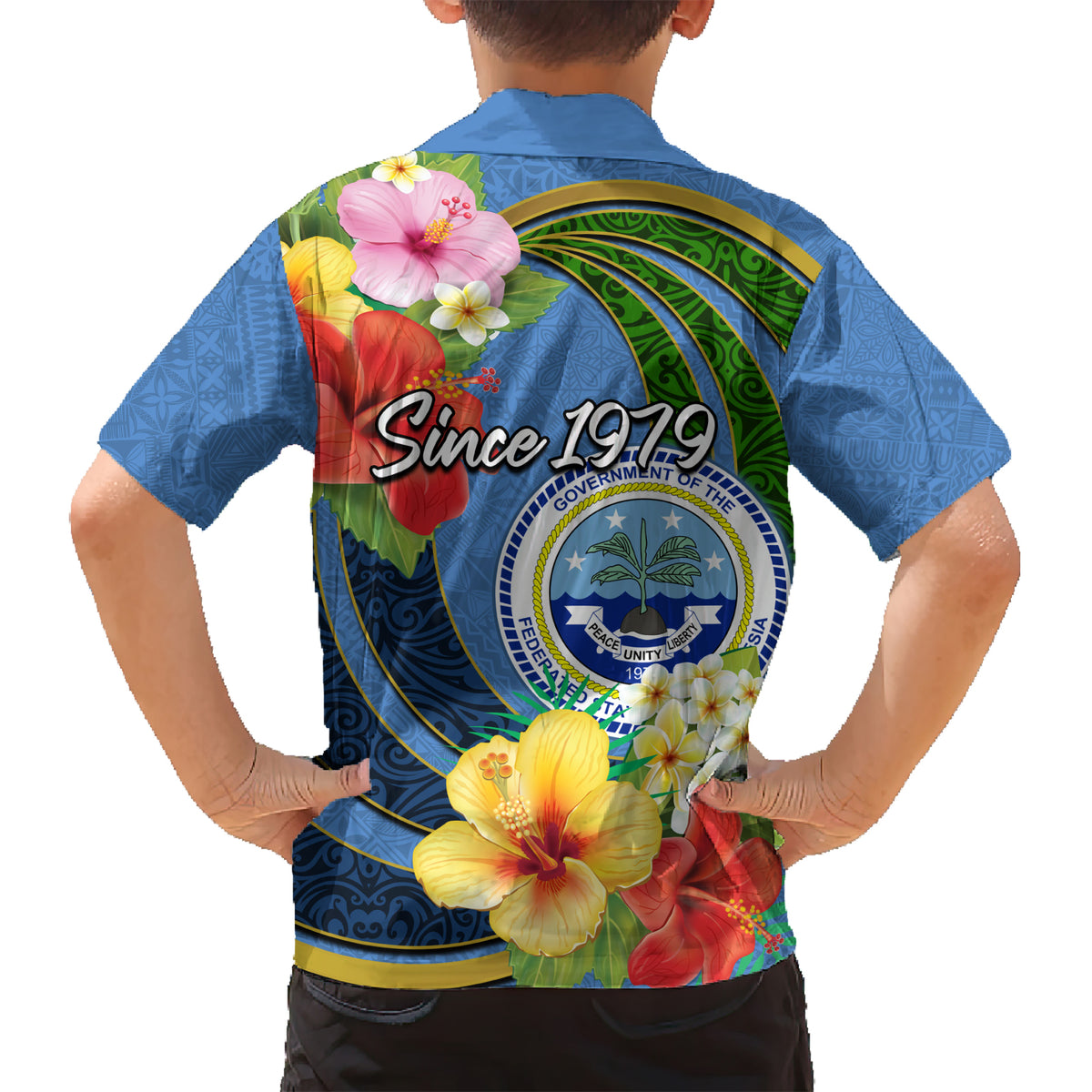 Micronesia Constitution Day Kid Hawaiian Shirt Hibiscus and Tapa Tribal Pattern LT03 - Polynesian Pride