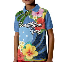 Micronesia Constitution Day Kid Polo Shirt Hibiscus and Tapa Tribal Pattern LT03 Kid Blue - Polynesian Pride