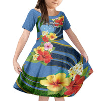 Micronesia Constitution Day Kid Short Sleeve Dress Hibiscus and Tapa Tribal Pattern LT03 KID Blue - Polynesian Pride