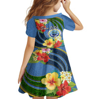 Micronesia Constitution Day Kid Short Sleeve Dress Hibiscus and Tapa Tribal Pattern LT03 - Polynesian Pride
