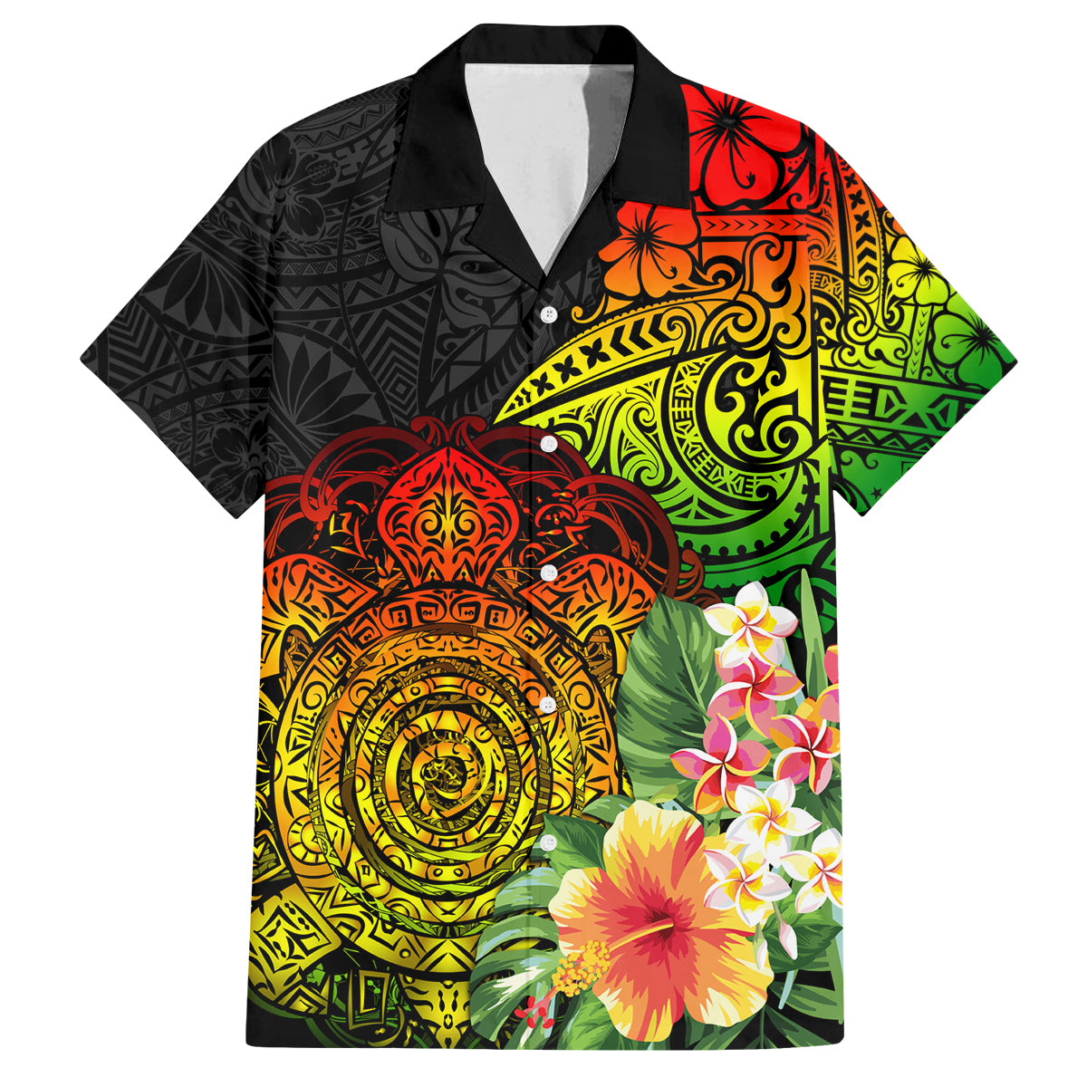 Polynesia Victory Day Family Matching Off Shoulder Long Sleeve Dress and Hawaiian Shirt Tribal Turtle and Hibiscus LT03 Dad's Shirt - Short Sleeve Reggae - Polynesian Pride