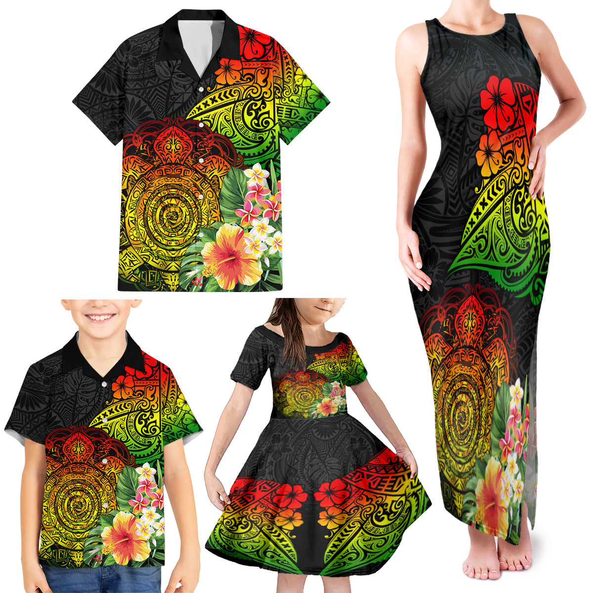 Polynesia Victory Day Family Matching Tank Maxi Dress and Hawaiian Shirt Tribal Turtle and Hibiscus LT03 - Polynesian Pride