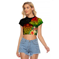 Polynesia Victory Day Raglan Cropped T Shirt Tribal Turtle and Hibiscus LT03 Female Reggae - Polynesian Pride