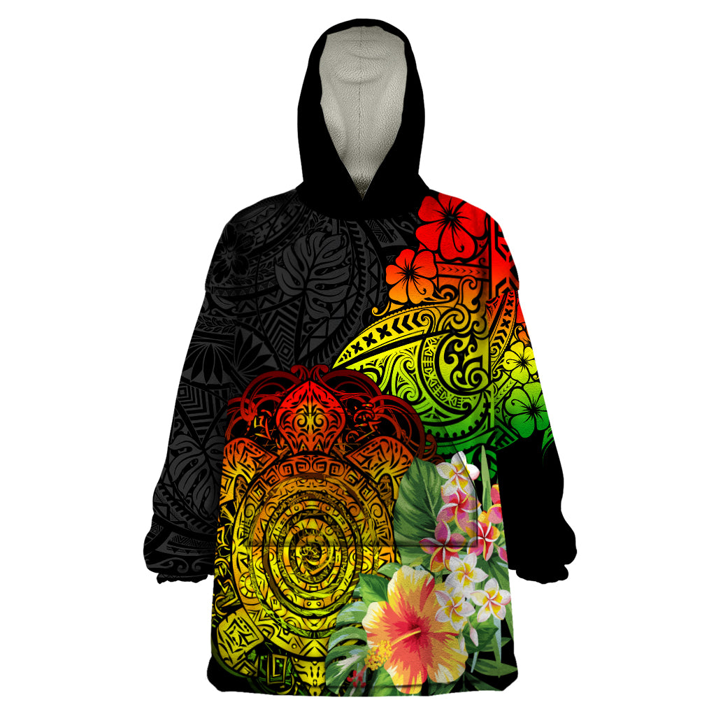 Polynesia Victory Day Wearable Blanket Hoodie Tribal Turtle and Hibiscus LT03 One Size Reggae - Polynesian Pride