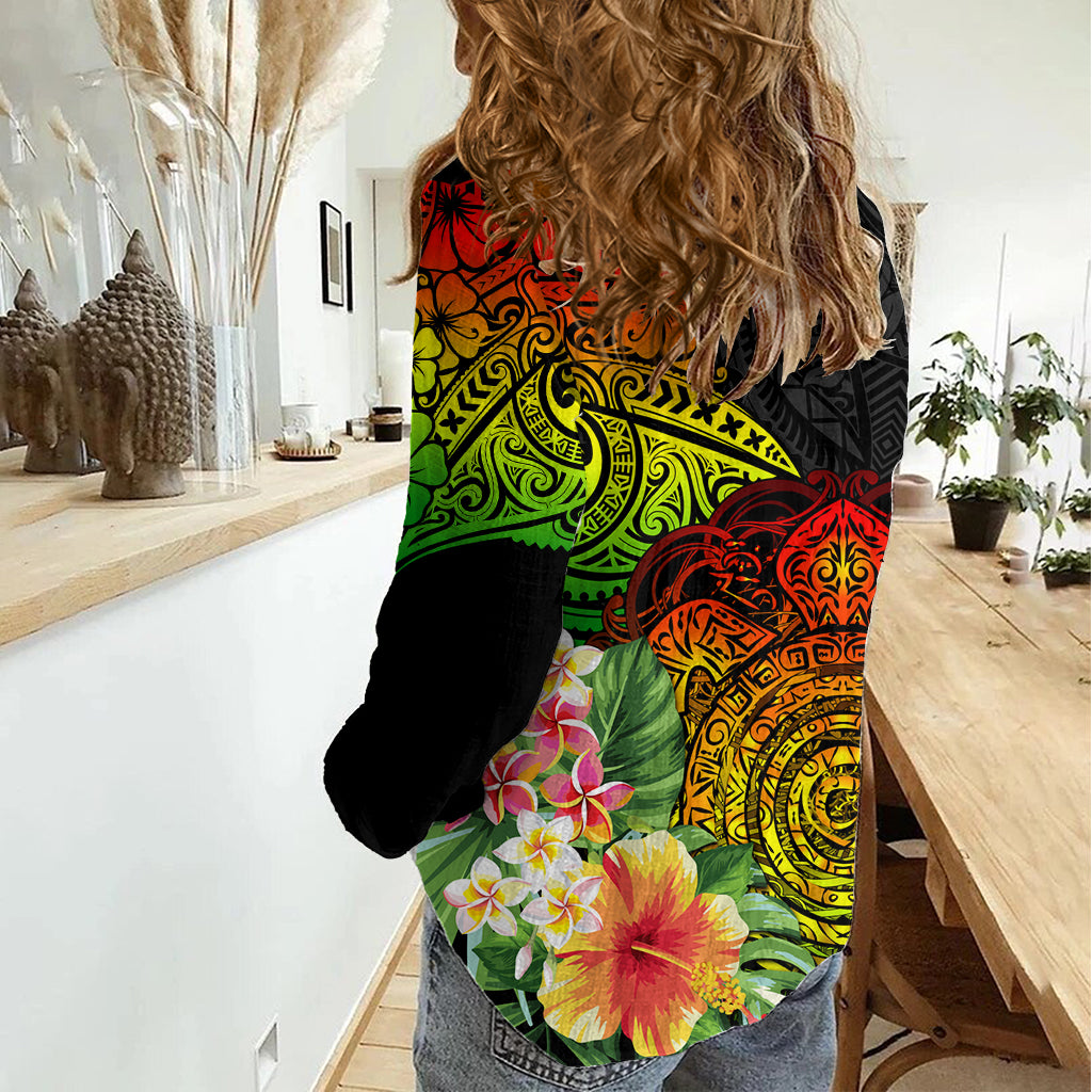 Polynesia Victory Day Women Casual Shirt Tribal Turtle and Hibiscus LT03 - Polynesian Pride