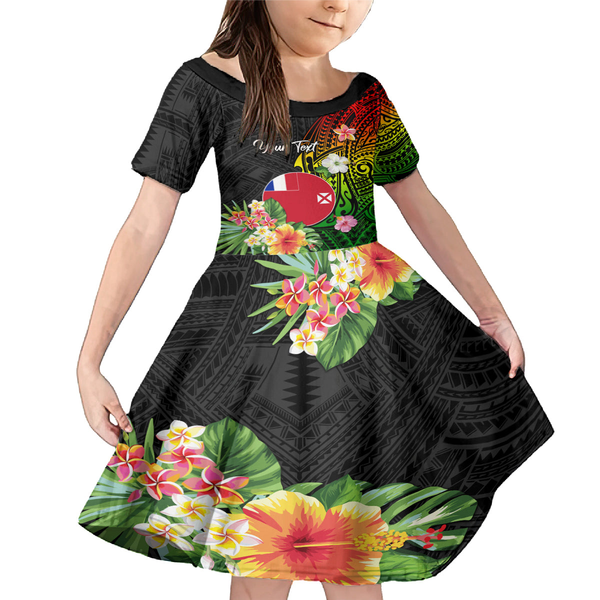 Wallis and Futuna Victory Day Family Matching Mermaid Dress and Hawaiian Shirt Tribal Polynesian Tattoo and Hibiscus Flower LT03 Daughter's Dress Reggae - Polynesian Pride