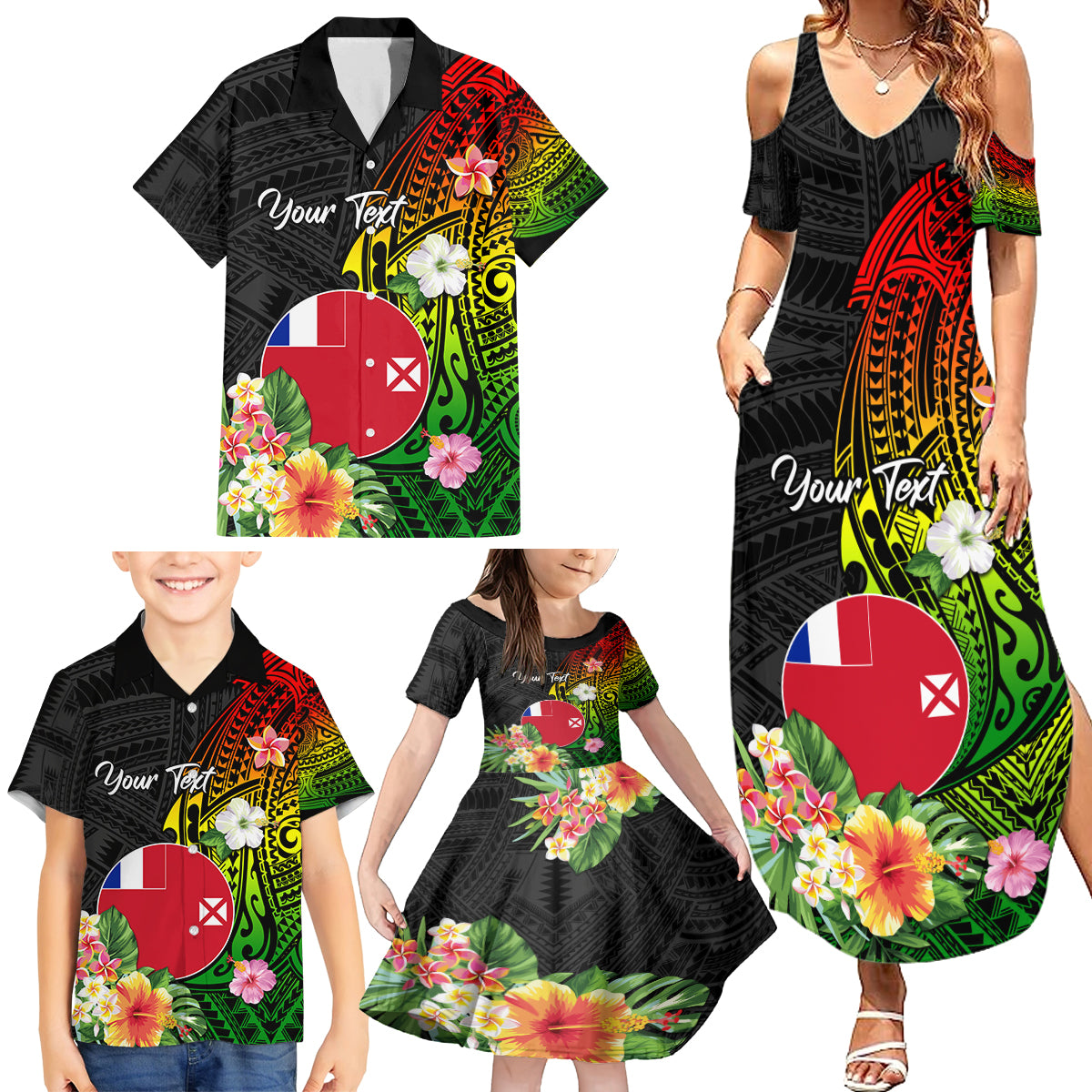 Wallis and Futuna Victory Day Family Matching Summer Maxi Dress and Hawaiian Shirt Tribal Polynesian Tattoo and Hibiscus Flower LT03 - Polynesian Pride