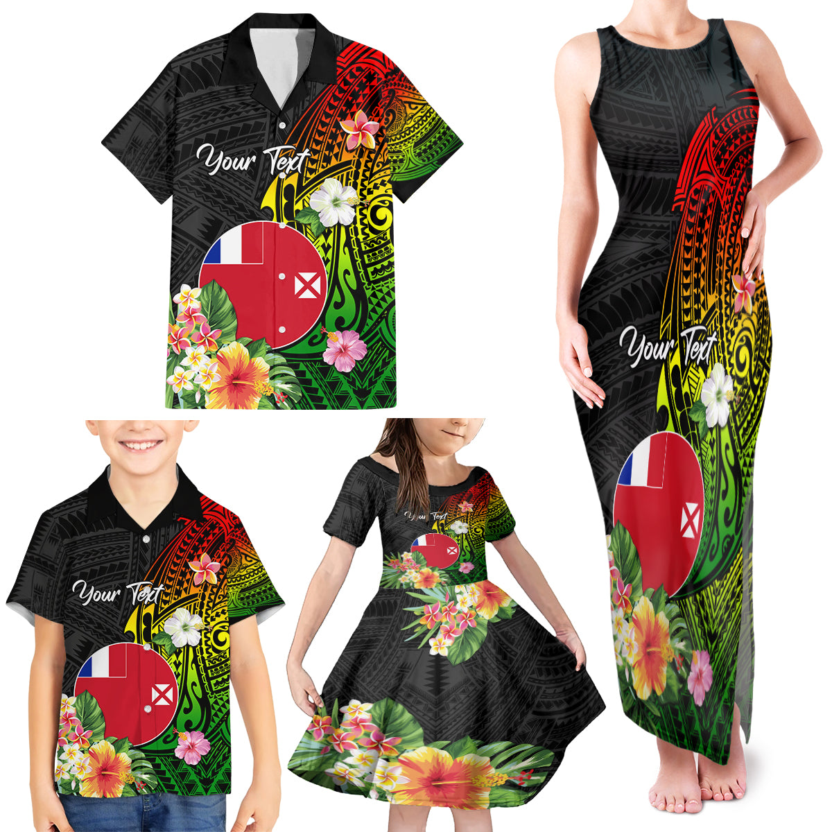 Wallis and Futuna Victory Day Family Matching Tank Maxi Dress and Hawaiian Shirt Tribal Polynesian Tattoo and Hibiscus Flower LT03 - Polynesian Pride