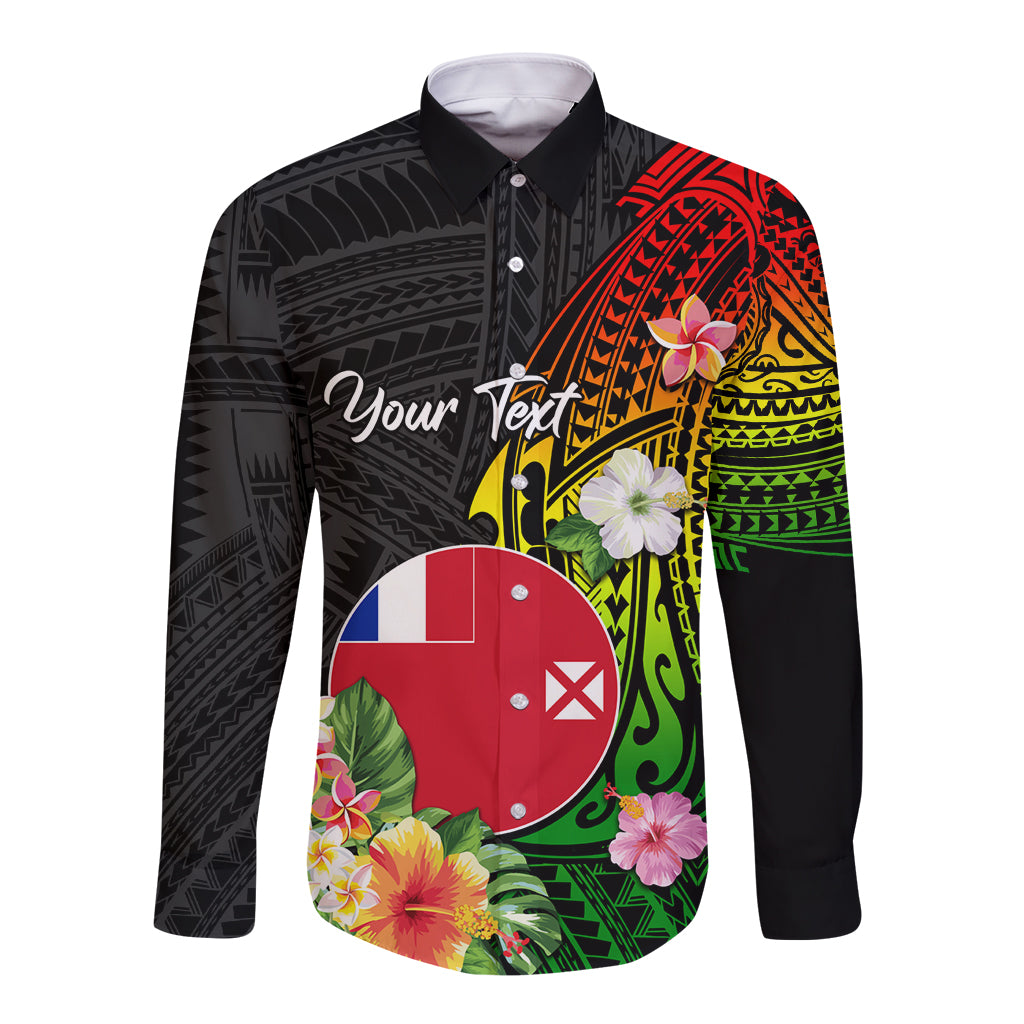 Wallis and Futuna Victory Day Long Sleeve Button Shirt Tribal Polynesian Tattoo and Hibiscus Flower LT03 Unisex Reggae - Polynesian Pride