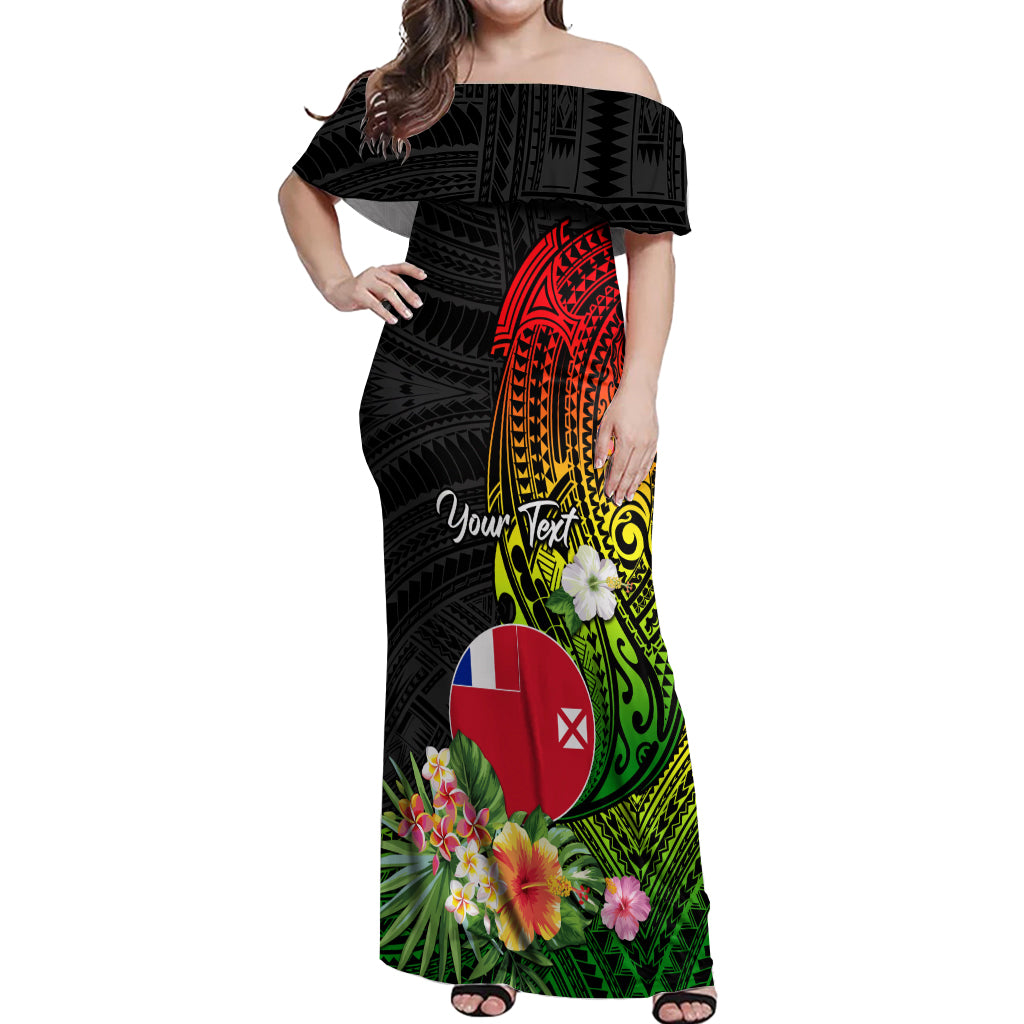 Wallis and Futuna Victory Day Off Shoulder Maxi Dress Tribal Polynesian Tattoo and Hibiscus Flower LT03 Women Reggae - Polynesian Pride