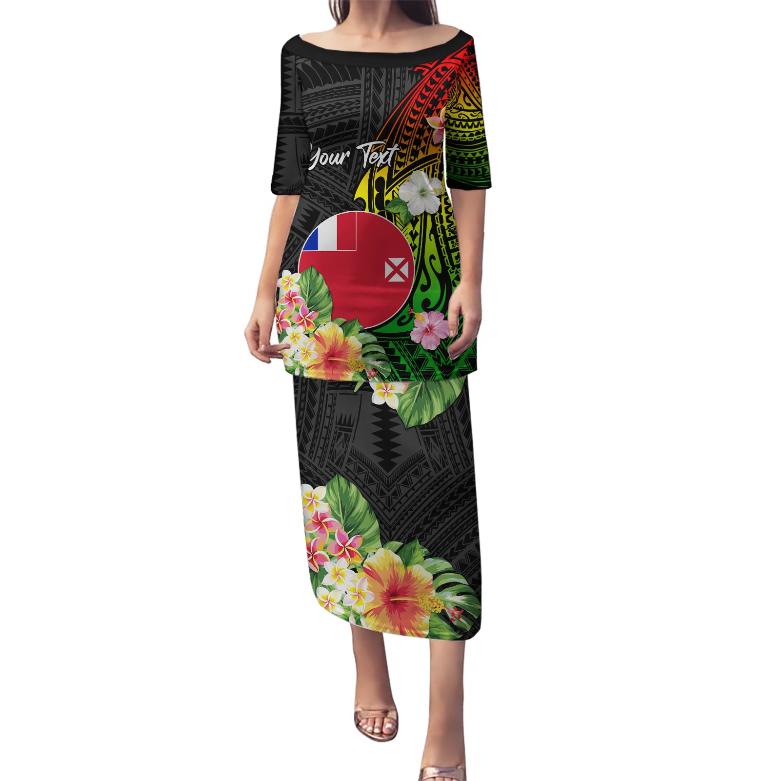 Wallis and Futuna Victory Day Puletasi Tribal Polynesian Tattoo and Hibiscus Flower LT03 Long Dress Reggae - Polynesian Pride