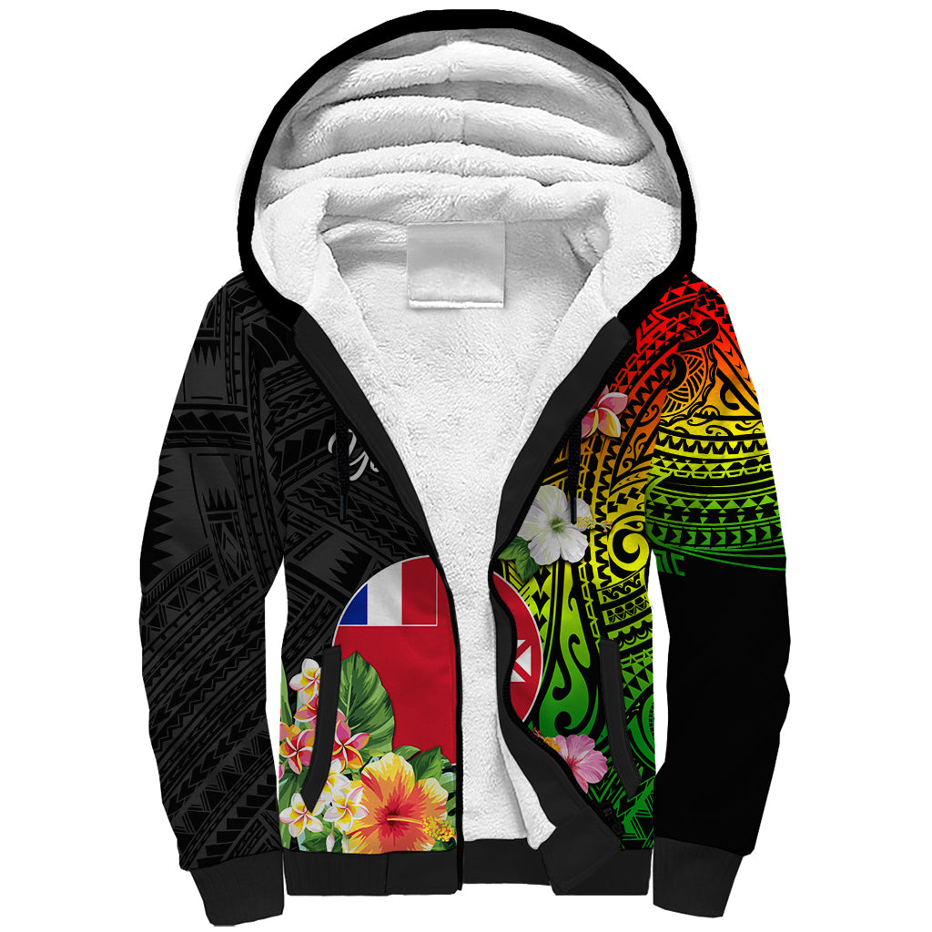 Wallis and Futuna Victory Day Sherpa Hoodie Tribal Polynesian Tattoo and Hibiscus Flower LT03 Unisex Reggae - Polynesian Pride